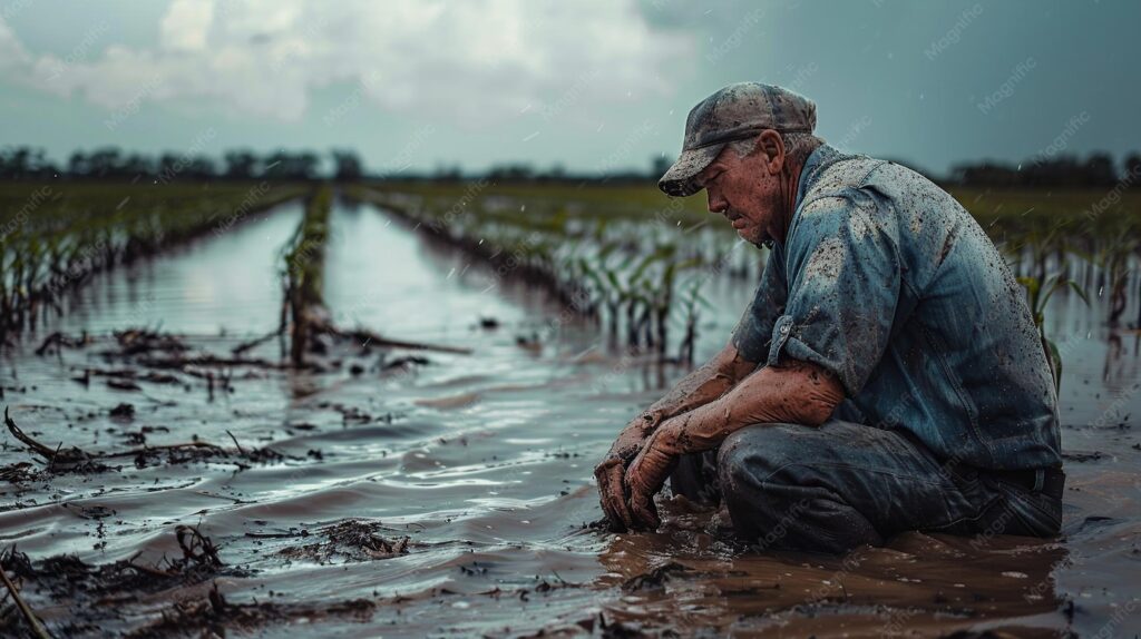 Farmer In A Flooded Field